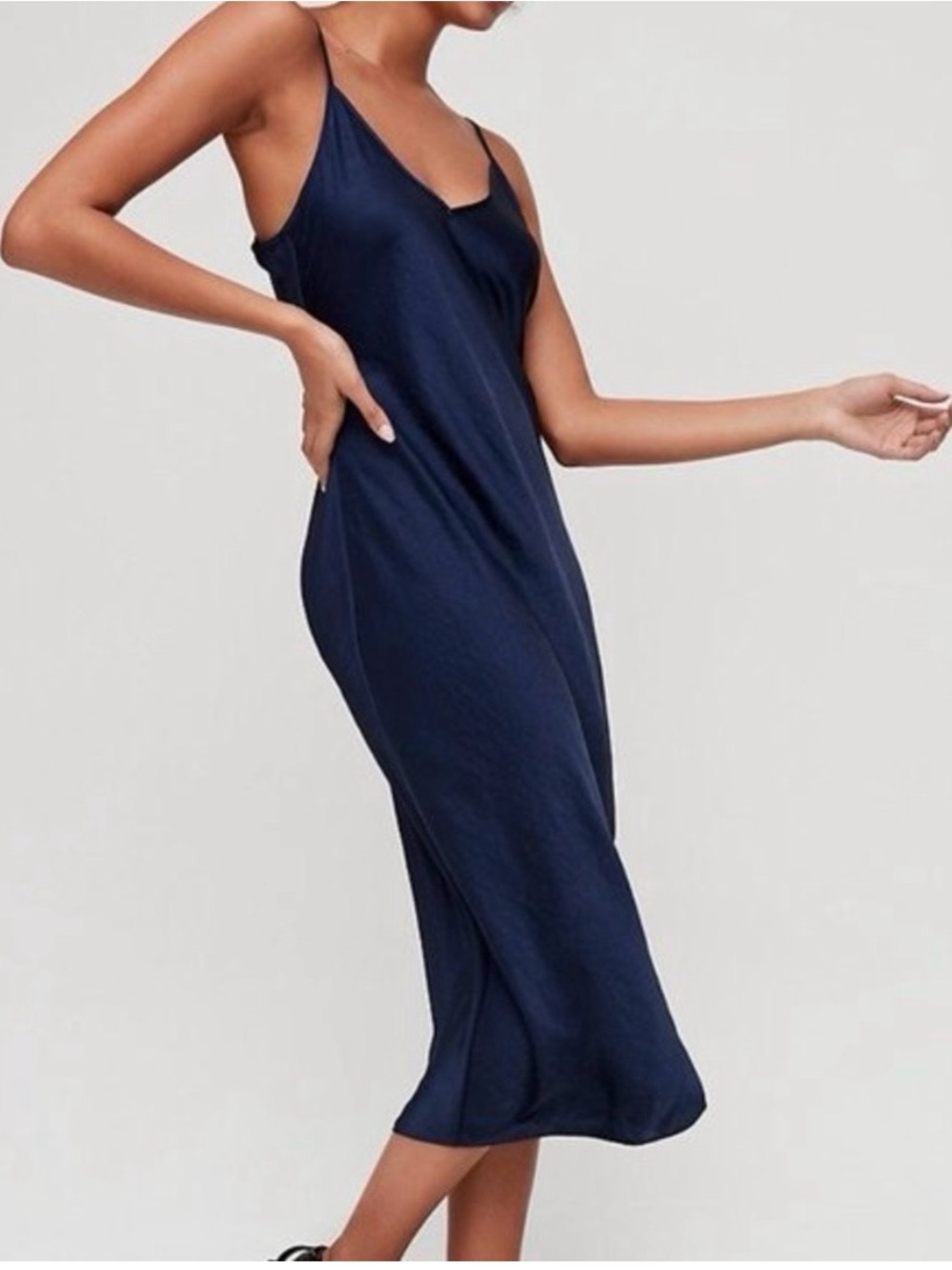 Wilfred Navy Blue Only Slip Satin Midi Dress L